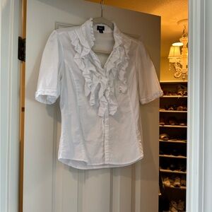White Ruffled Button-Front Blouse